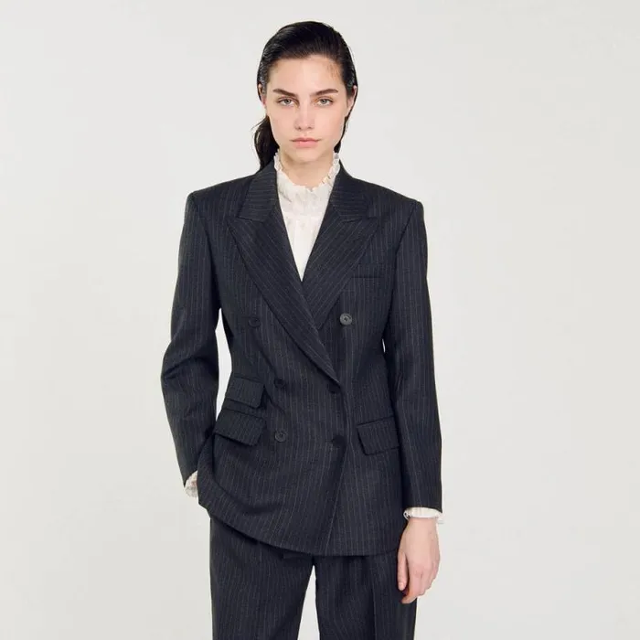 Jackets and Blazers Women SANDRO Stripy Suit Jacket Grey