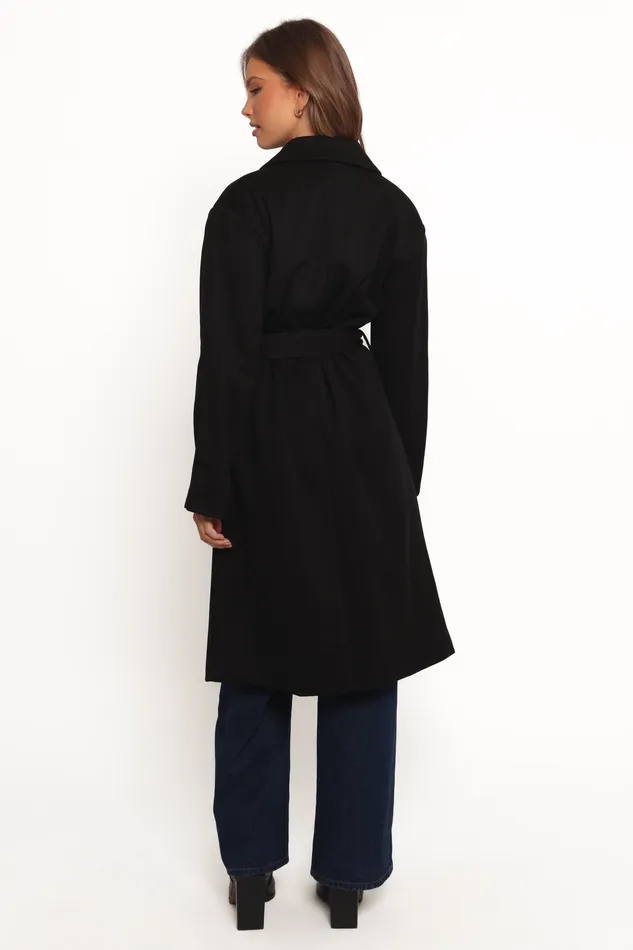 Jackets and Coats Kloss Tie Front Long Coat 8211 Black Black 8211 petalandpup Women