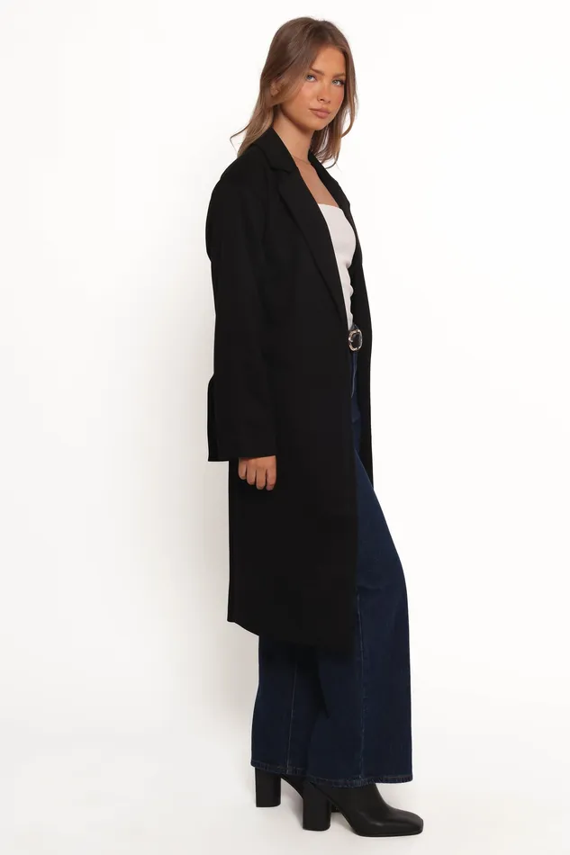Jackets and Coats Kloss Tie Front Long Coat 8211 Black Black 8211 petalandpup Women