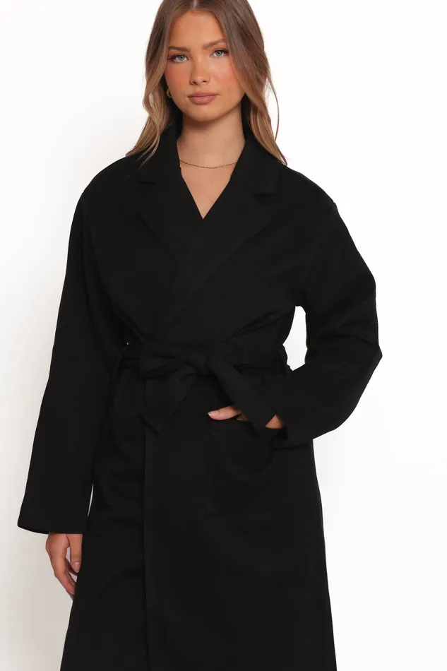 Jackets and Coats Kloss Tie Front Long Coat 8211 Black Black 8211 petalandpup Women