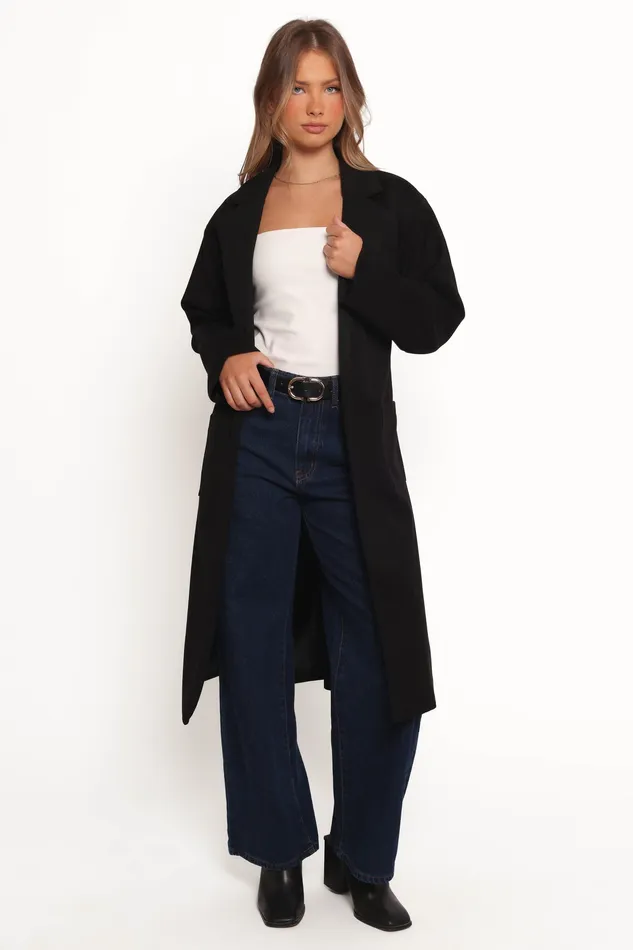 Jackets and Coats Kloss Tie Front Long Coat 8211 Black Black 8211 petalandpup Women