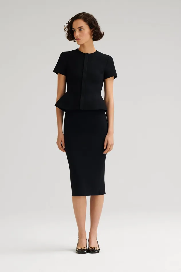 Jackets CREPE KNIT SHORT SLEEVE PEPLUM JACKET BLACK 8211 Scanlan Theodore Women