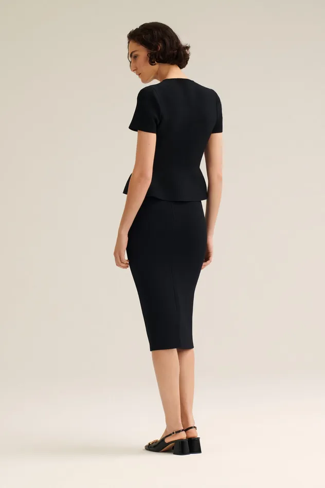 Jackets CREPE KNIT SHORT SLEEVE PEPLUM JACKET BLACK 8211 Scanlan Theodore Women Jackets CREPE KNIT SHORT SLEEVE PEPLUM JACKET BLACK 8211 Scanlan Theodore Women