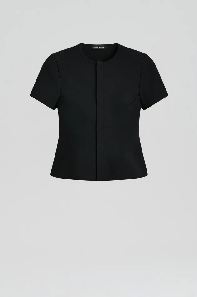 Jackets CREPE KNIT SHORT SLEEVE PEPLUM JACKET BLACK 8211 Scanlan Theodore Women Jackets CREPE KNIT SHORT SLEEVE PEPLUM JACKET BLACK 8211 Scanlan Theodore Women