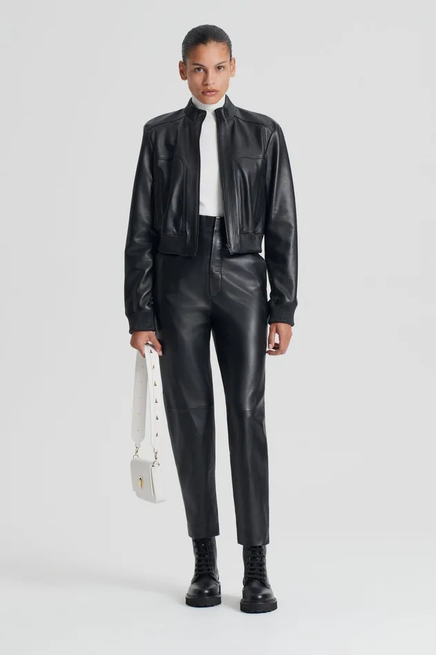 Jackets Women Scanlan Theodore LEATHER BOMBER BLACK