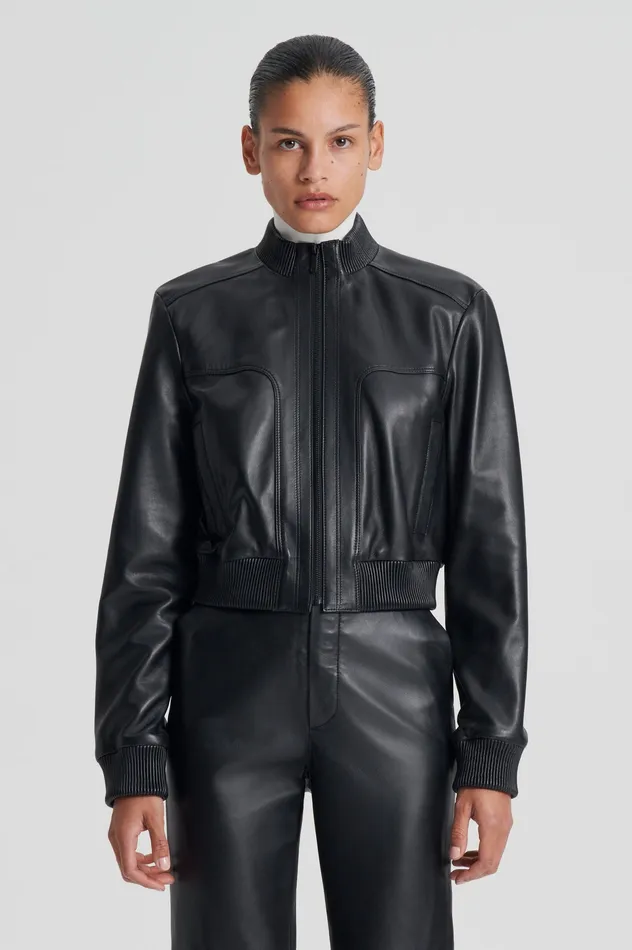 Jackets Women Scanlan Theodore LEATHER BOMBER BLACK Jackets Women Scanlan Theodore LEATHER BOMBER BLACK