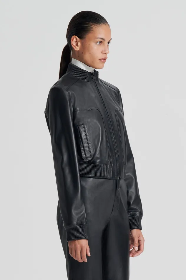 Jackets Women Scanlan Theodore LEATHER BOMBER BLACK Jackets Women Scanlan Theodore LEATHER BOMBER BLACK