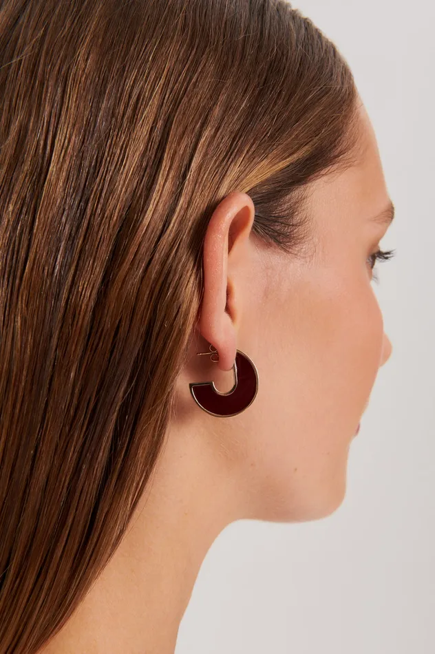 Jewelry Scanlan Theodore Women ENAMEL FLAT HOOP EARRINGS BURGUNDY
