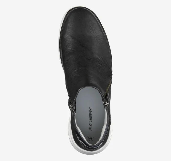 Johnston and Murphy Emery Zip Bootie Black Italian Washed Sheepskin Women Boots and Booties