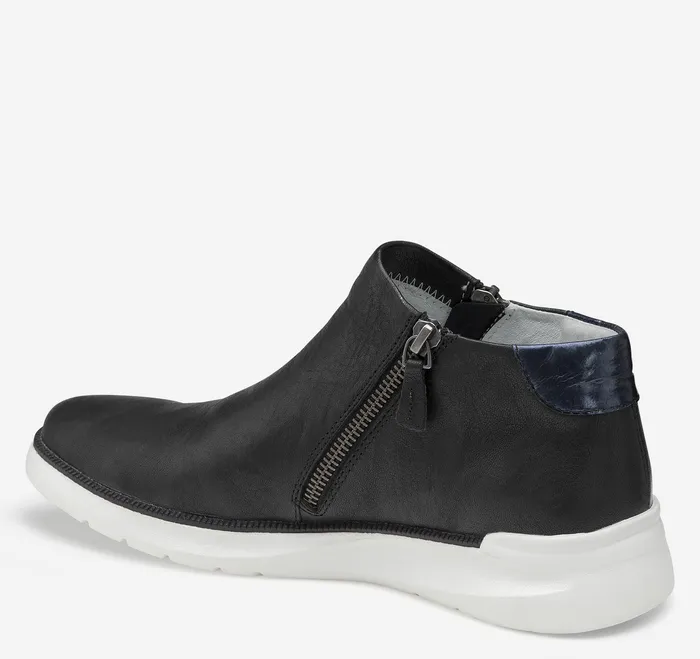 Johnston and Murphy Emery Zip Bootie Black Italian Washed Sheepskin Women Boots and Booties