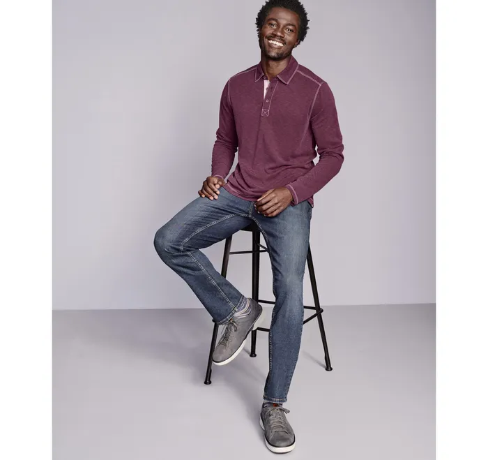 Johnston and Murphy Polos and Tees Men Vintage Slub LongSleeve Polo Burgundy