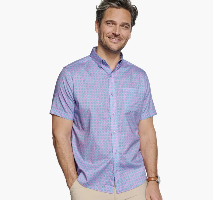 Johnston and Murphy Printed ShortSleeve Shirt Blue Watermelon Men ShortSleeve Shirts