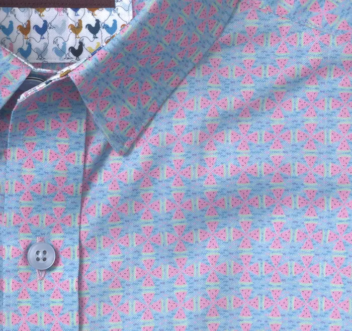 Johnston and Murphy Printed ShortSleeve Shirt Blue Watermelon Men ShortSleeve Shirts