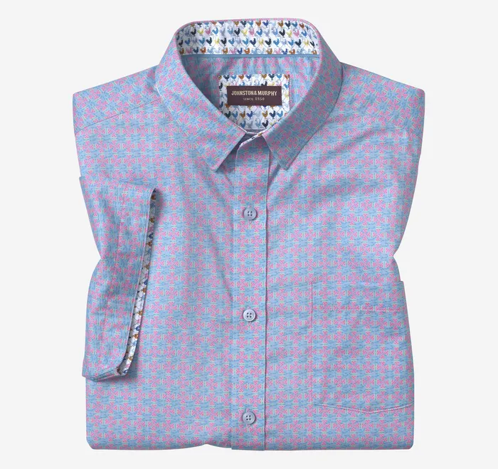 Johnston and Murphy Printed ShortSleeve Shirt Blue Watermelon Men ShortSleeve Shirts