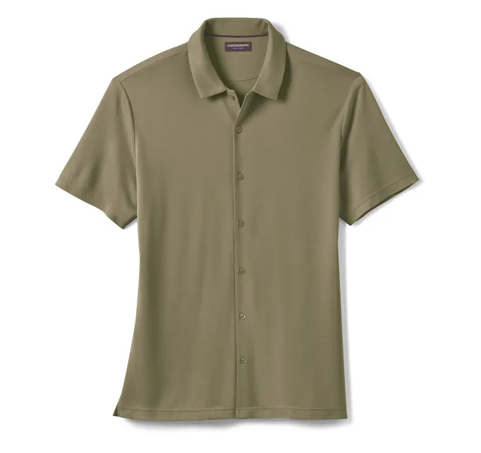 Johnston and Murphy ShortSleeve Shirts Men Vintage Birdseye ButtonFront Shirt Olive