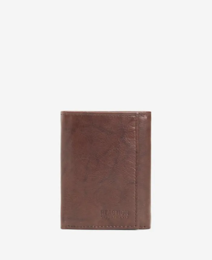 Kenneth Cole Bags and Belts Men Crunch Leather Slimfold Wallet Brown