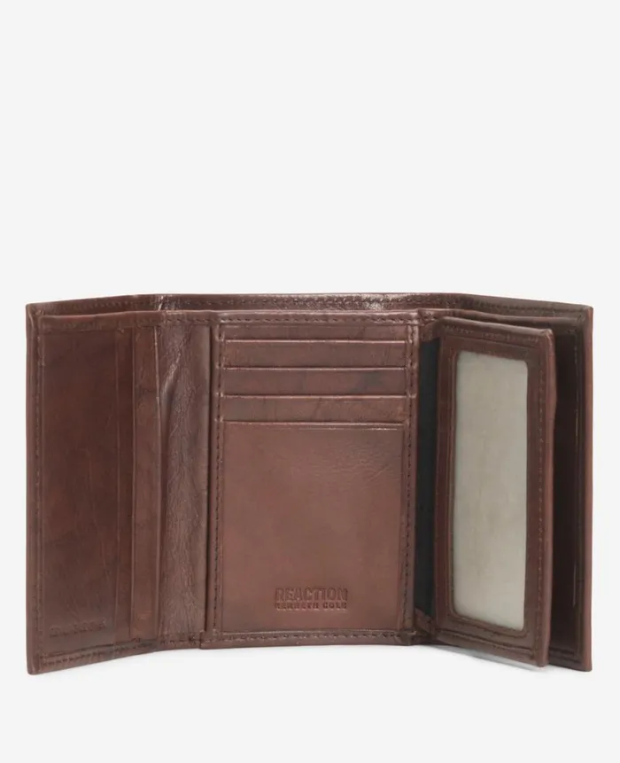 Kenneth Cole Bags and Belts Men Crunch Leather Slimfold Wallet Brown