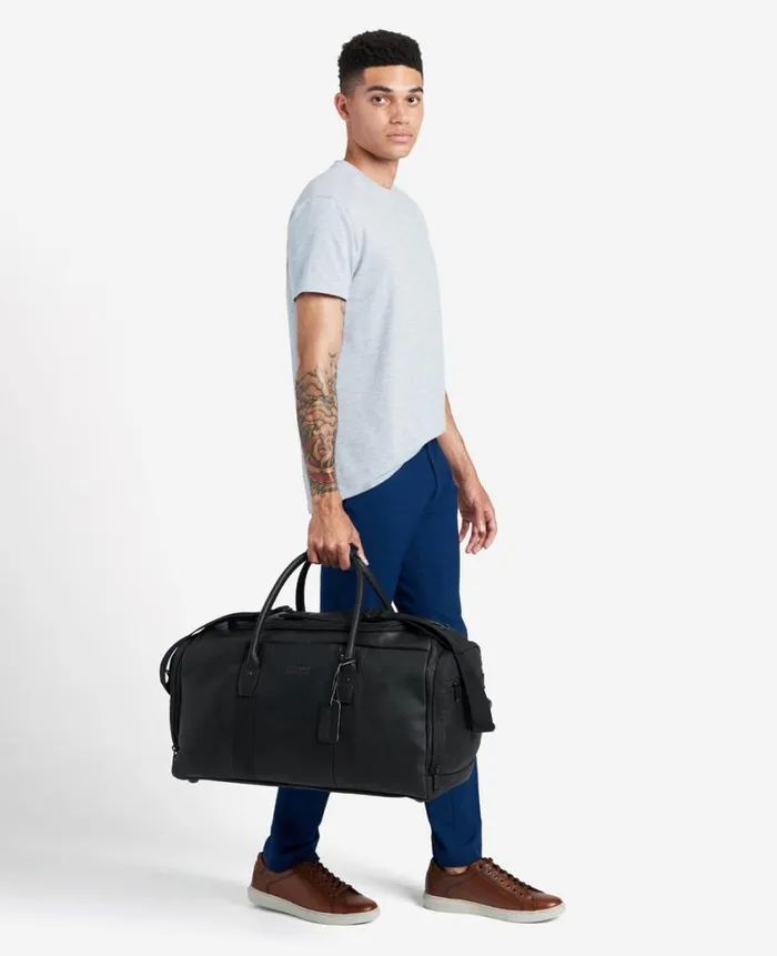 Kenneth Cole Bags and Belts Men Leather Duffel Bag Black
