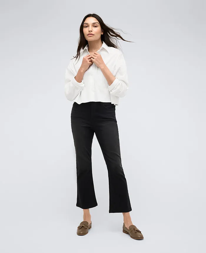 Kenneth Cole Denim Women High Rise Cropped Kick Flare Denim Jeans Blue