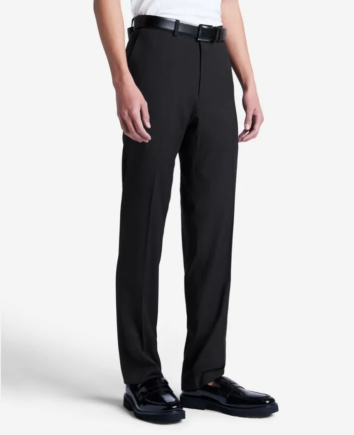 Kenneth Cole Dress Pants Men Stretch Mini Grid SlimFit TECHNICOLE Dress Pant Black