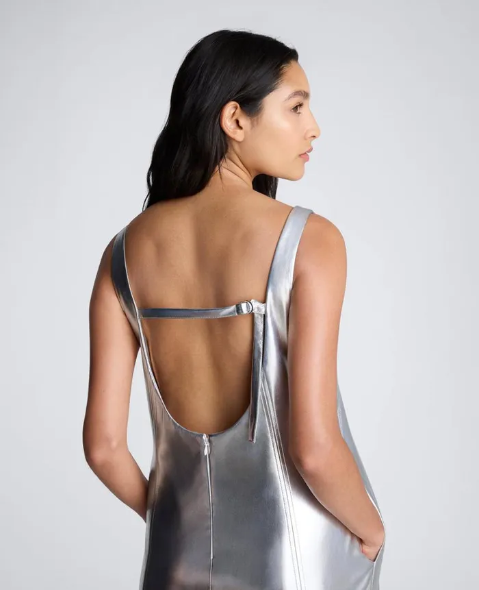 Kenneth Cole Dresses and Skirts Women Vegan Metallic Open Back Strap Shift Dress Grey