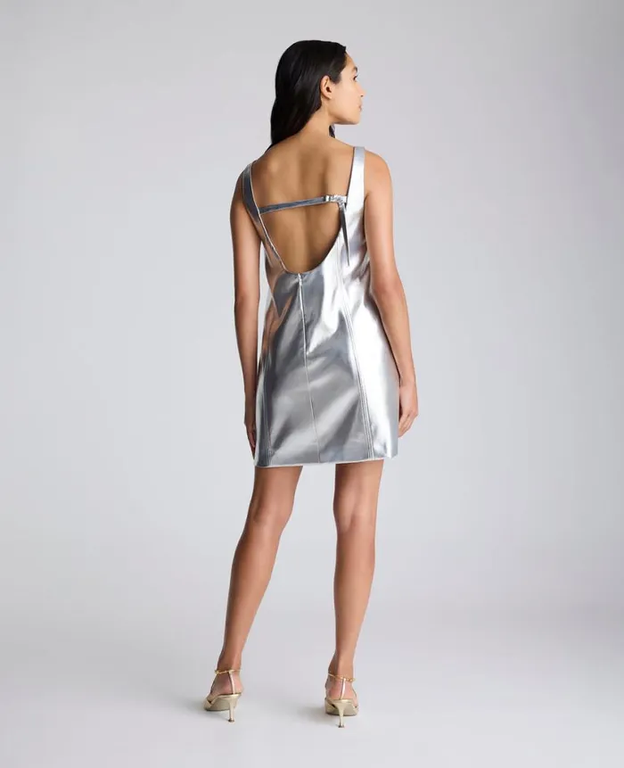 Kenneth Cole Dresses and Skirts Women Vegan Metallic Open Back Strap Shift Dress Grey