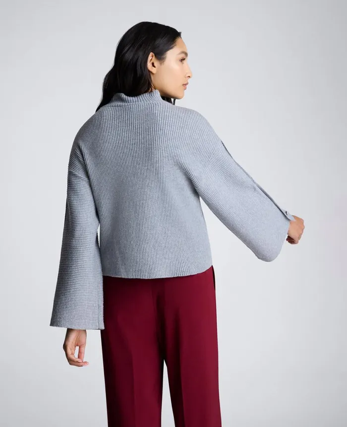 Kenneth Cole Sweaters Women Mock Neck Pullover Sweater With Placket Sleeve Grey Kenneth Cole Sweaters Women Mock Neck Pullover Sweater With Placket Sleeve Grey