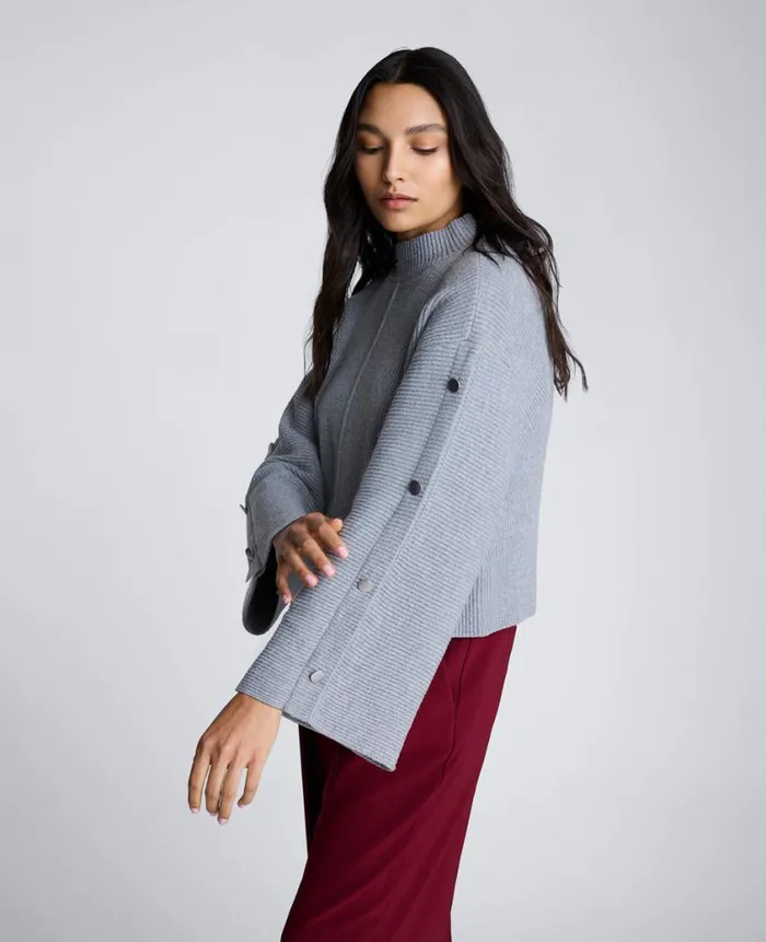 Kenneth Cole Sweaters Women Mock Neck Pullover Sweater With Placket Sleeve Grey Kenneth Cole Sweaters Women Mock Neck Pullover Sweater With Placket Sleeve Grey