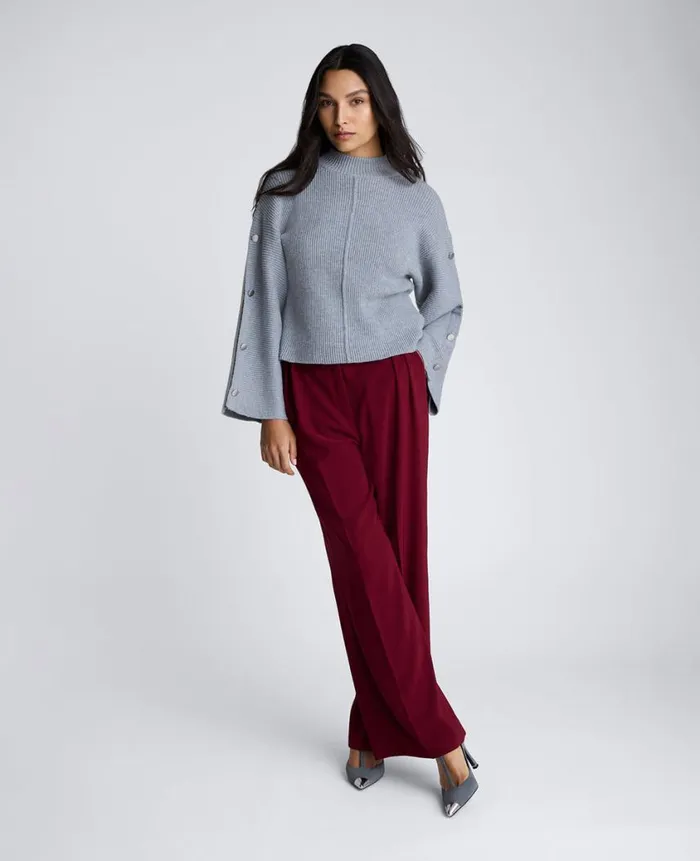 Kenneth Cole Sweaters Women Mock Neck Pullover Sweater With Placket Sleeve Grey Kenneth Cole Sweaters Women Mock Neck Pullover Sweater With Placket Sleeve Grey