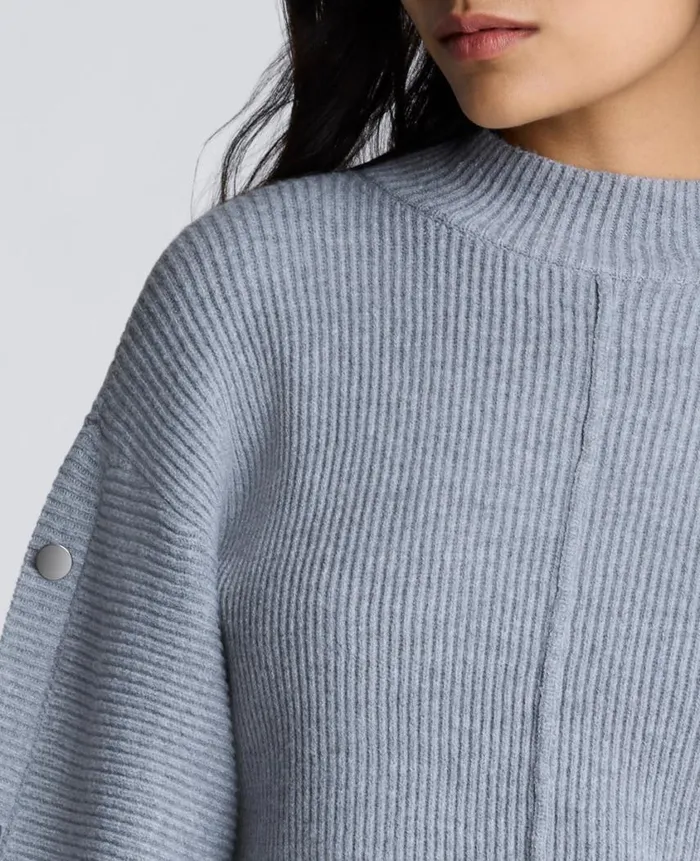 Kenneth Cole Sweaters Women Mock Neck Pullover Sweater With Placket Sleeve Grey Kenneth Cole Sweaters Women Mock Neck Pullover Sweater With Placket Sleeve Grey