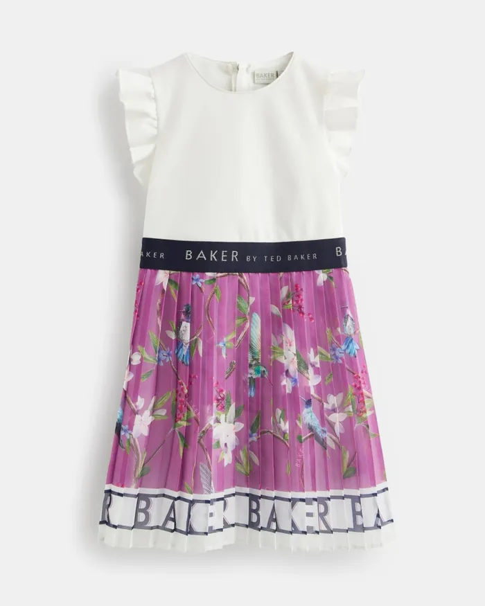 Kids ADOREY 8211 Branded Floral Skirt Mockable Dress Plum Ted Baker Dresses