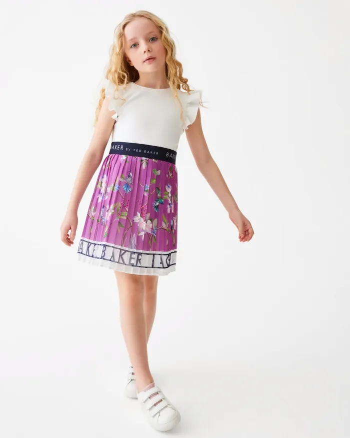 Kids ADOREY 8211 Branded Floral Skirt Mockable Dress Plum Ted Baker Dresses