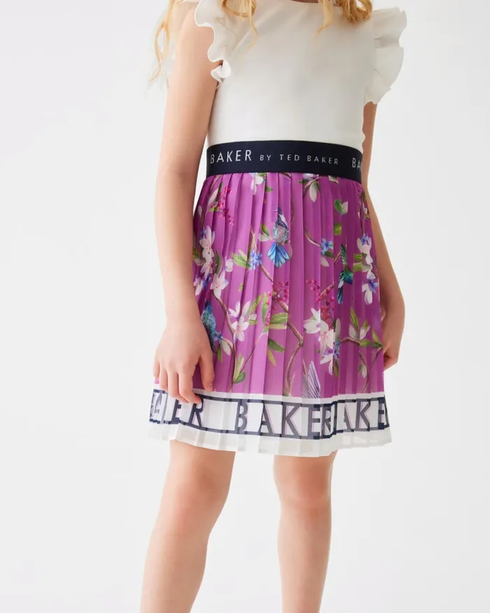 Kids ADOREY 8211 Branded Floral Skirt Mockable Dress Plum Ted Baker Dresses