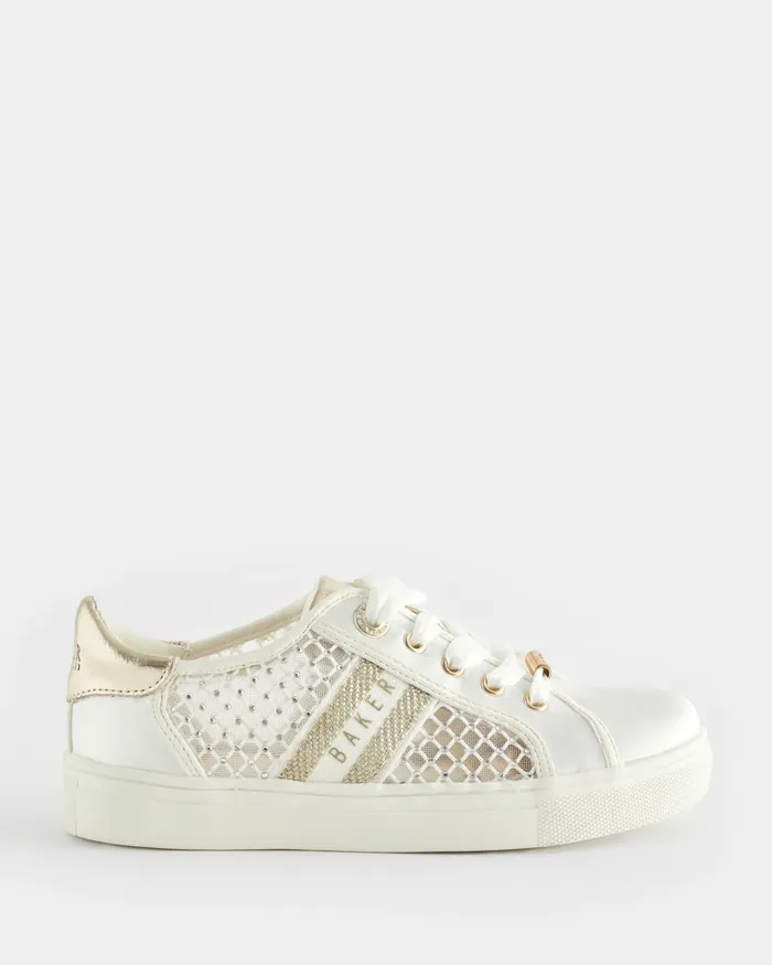 Kids AMEEYLA 8211 Diamante Mesh Panel Satin Trainers Ivory Ted Baker Older Girls