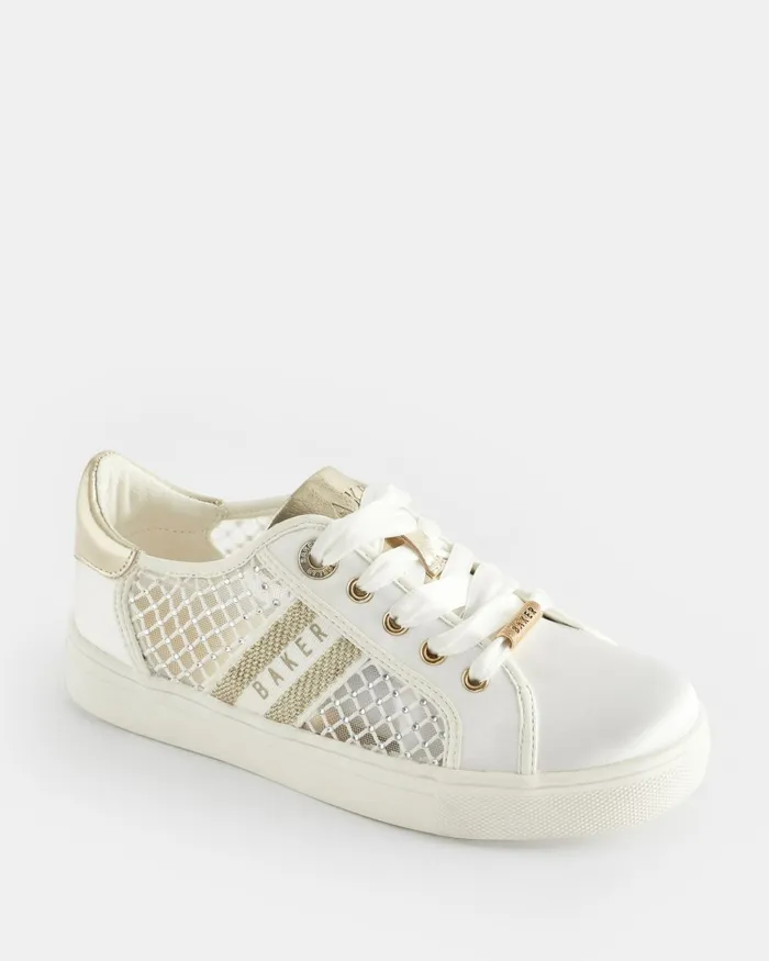 Kids AMEEYLA 8211 Diamante Mesh Panel Satin Trainers Ivory Ted Baker Older Girls