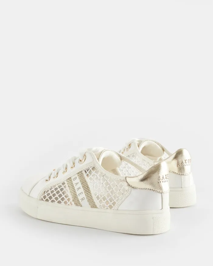 Kids AMEEYLA 8211 Diamante Mesh Panel Satin Trainers Ivory Ted Baker Older Girls