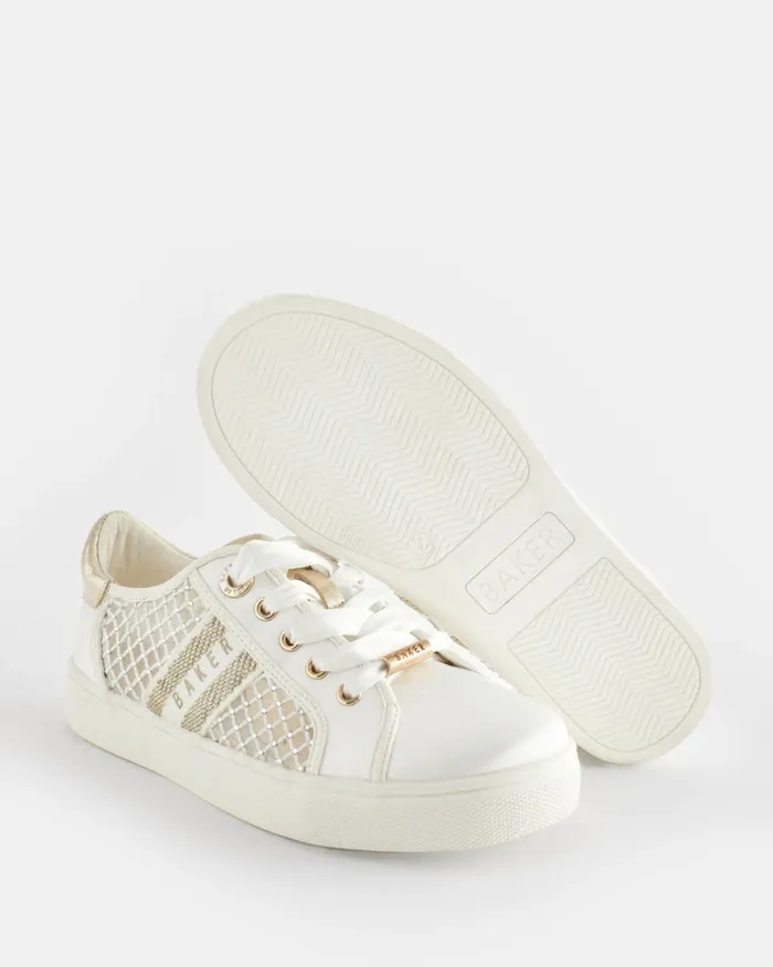 Kids AMEEYLA 8211 Diamante Mesh Panel Satin Trainers Ivory Ted Baker Older Girls