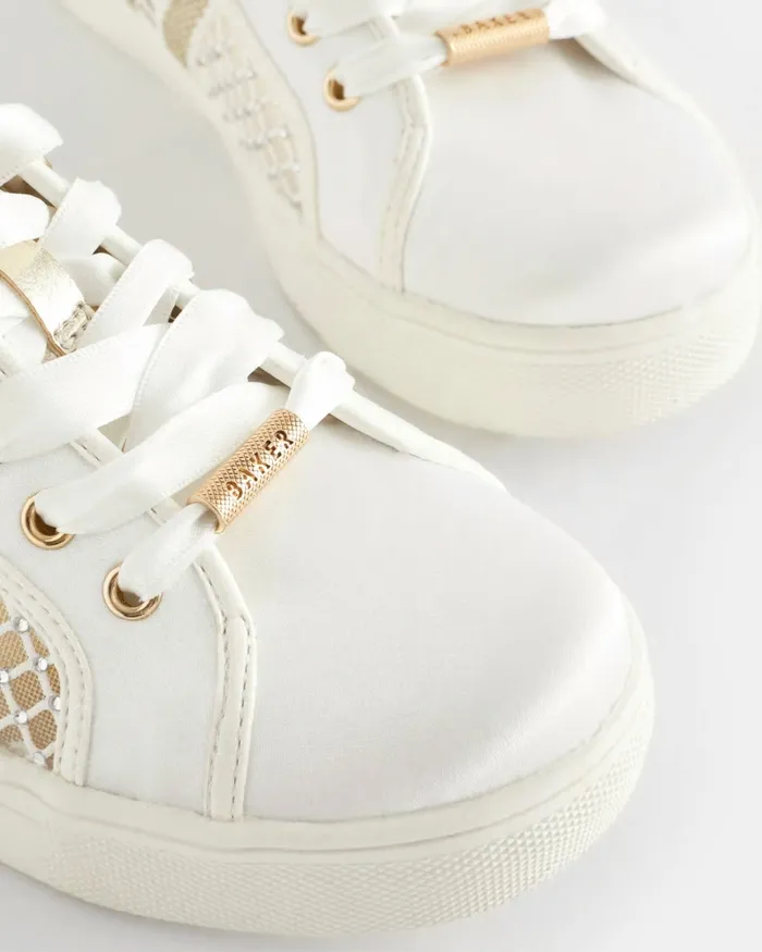 Kids AMEEYLA 8211 Diamante Mesh Panel Satin Trainers Ivory Ted Baker Older Girls