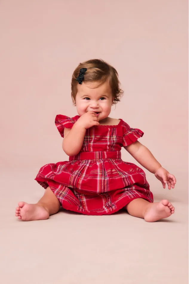 Kids Baby LoveShackFancy Baby Luciette Tartan Dress Cheery Red