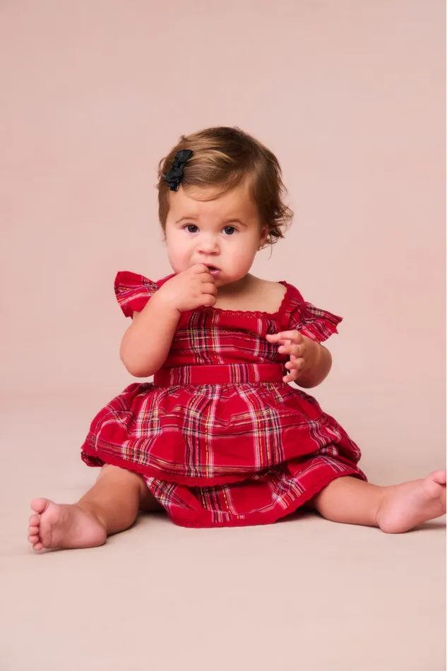 Kids Baby LoveShackFancy Baby Luciette Tartan Dress Cheery Red