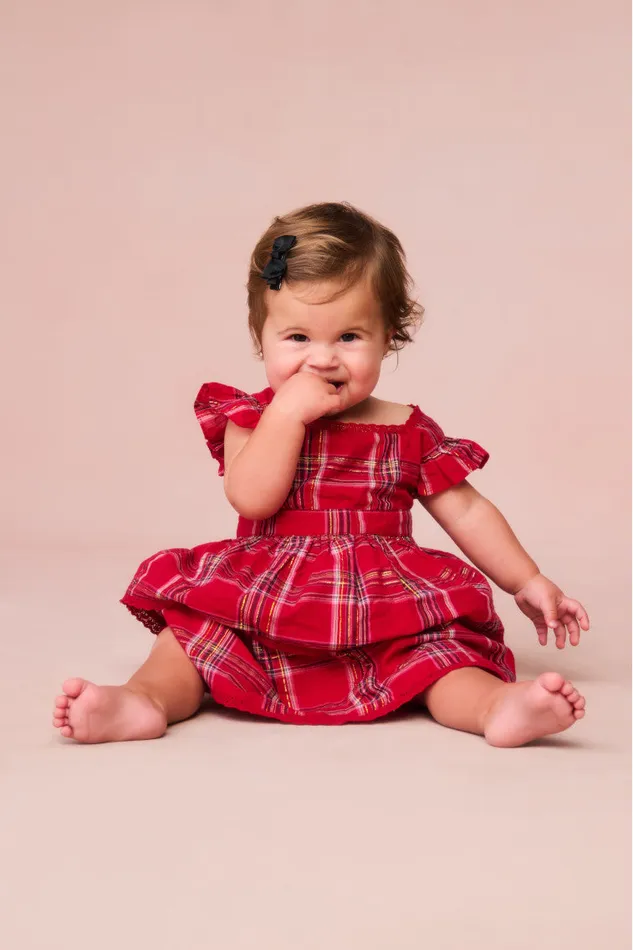 Kids Baby LoveShackFancy Baby Luciette Tartan Dress Cheery Red