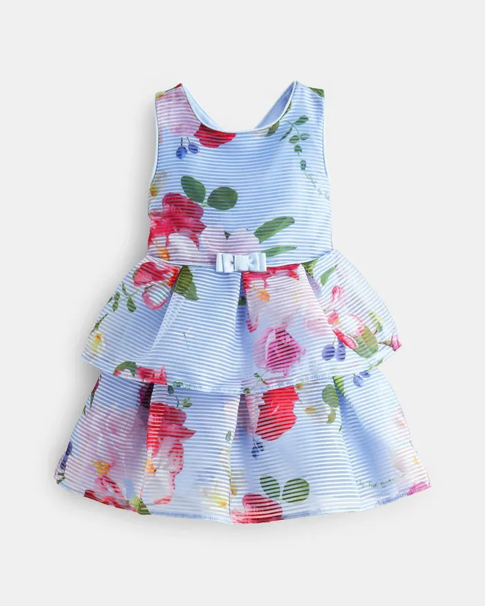 Kids BRANCEE 8211 Floral Striped Dress With Tiered Skirt Blue Ted Baker Dresses Kids BRANCEE 8211 Floral Striped Dress With Tiered Skirt Blue Ted Baker Dresses