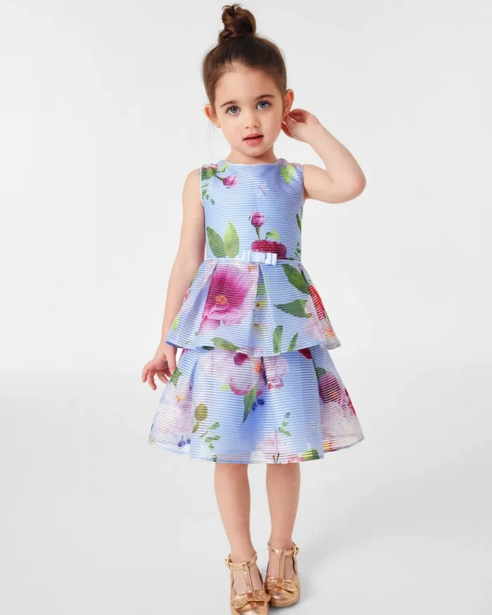 Kids BRANCEE 8211 Floral Striped Dress With Tiered Skirt Blue Ted Baker Dresses Kids BRANCEE 8211 Floral Striped Dress With Tiered Skirt Blue Ted Baker Dresses