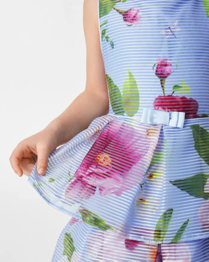 Kids BRANCEE 8211 Floral Striped Dress With Tiered Skirt Blue Ted Baker Dresses Kids BRANCEE 8211 Floral Striped Dress With Tiered Skirt Blue Ted Baker Dresses