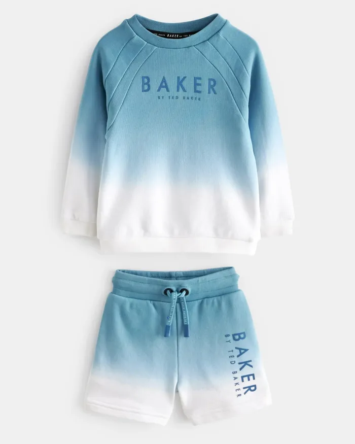 Kids BRONZEE 8211 Ombre Logo Sweatshirt And Shorts Set Blue Ted Baker Baby
