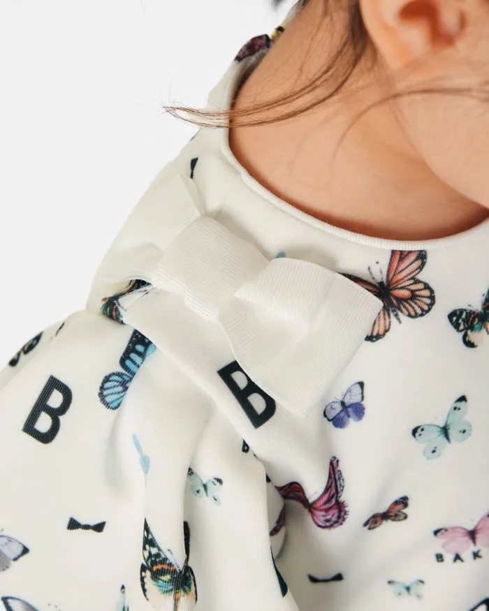 Kids CAPRHI 8211 Butterfly Print Bubble Hem Dress White Ted Baker Dresses