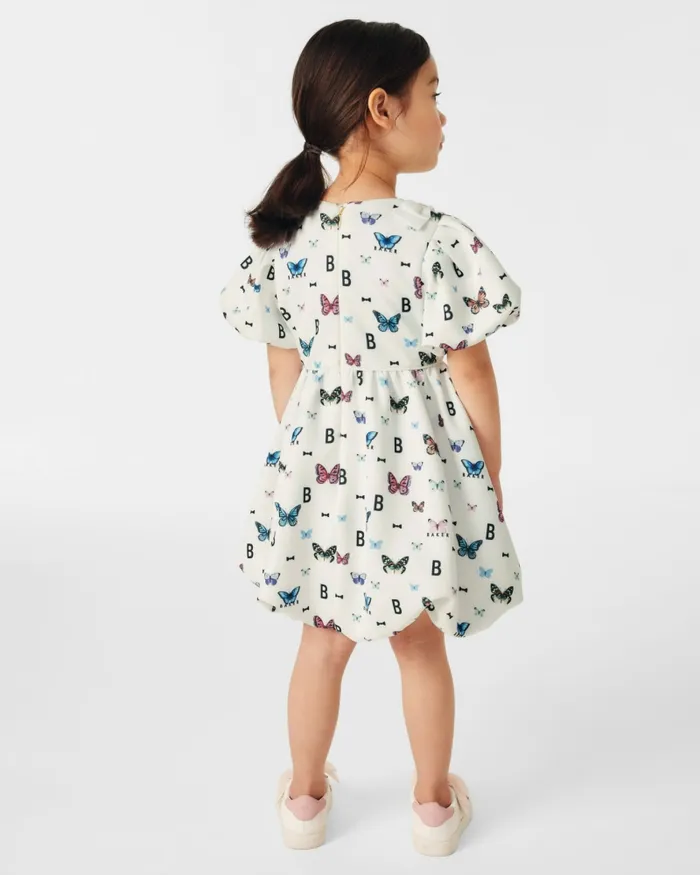 Kids CAPRHI 8211 Butterfly Print Bubble Hem Dress White Ted Baker Dresses