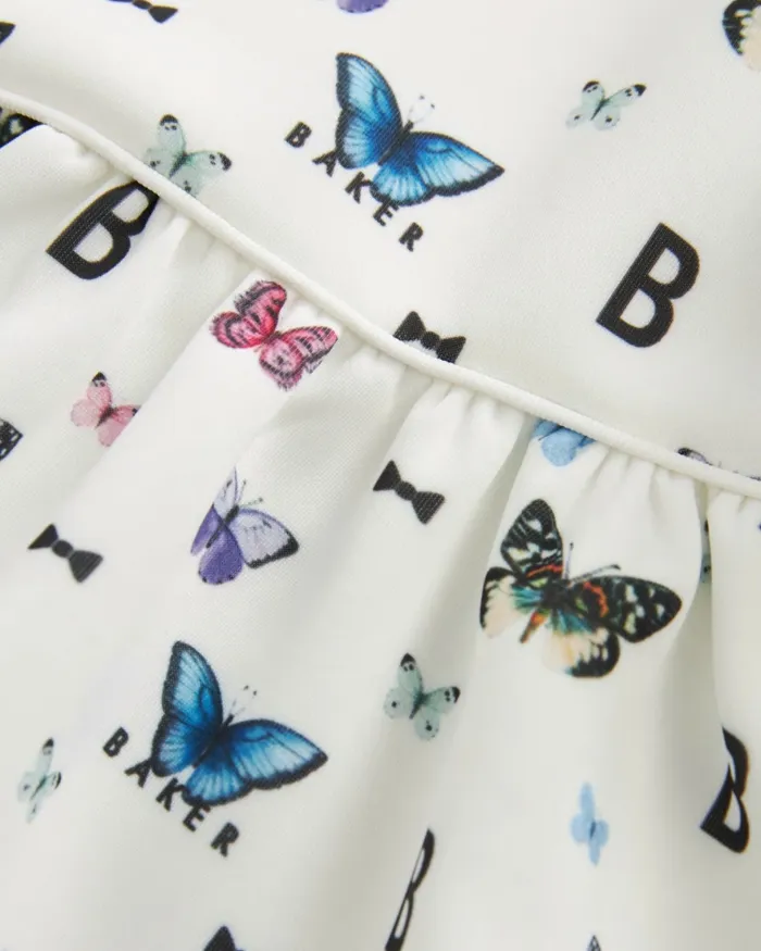 Kids CAPRHI 8211 Butterfly Print Bubble Hem Dress White Ted Baker Dresses