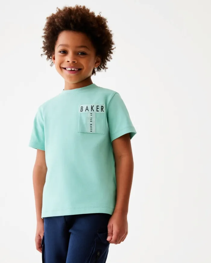 Kids CIPRIAN 8211 Pocket Detail Cotton TShirt Green Ted Baker Tops