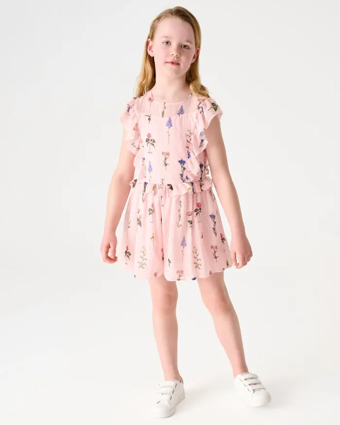 Kids CLEMMYY 8211 Chiffon Printed Frill Trim Playsuit Pink Ted Baker Younger Girls